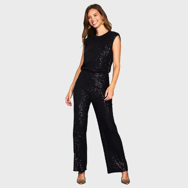 Sequin Flared Pants (Black) High-Waist Jeans