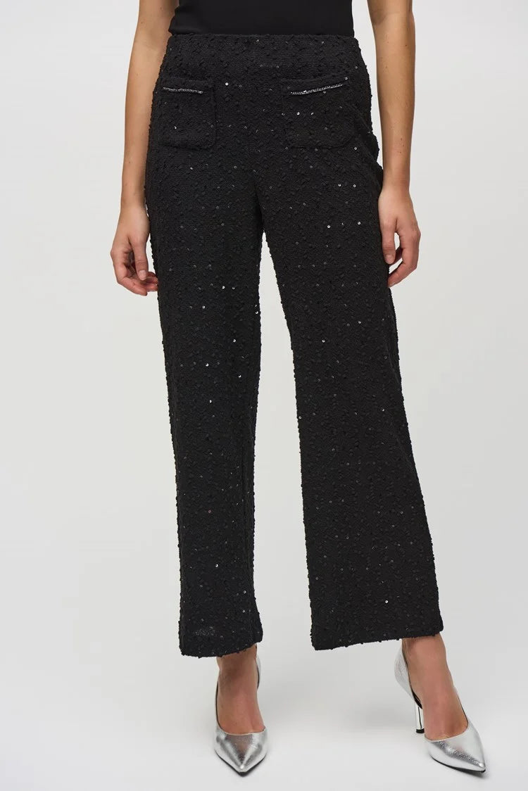 Sequins Bouclé Wide-Leg Pull-On Pants - Black Sleek Black Pants