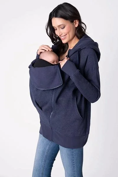 Seraphine Maternity & Nursing & Babywearing 3-in-1 Hoodie Navy Connor Hoodie with Hem Ribbing Snug Secure