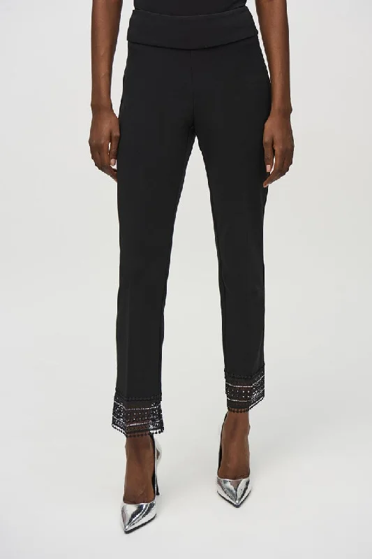 Straight Pants With Lace Detail - Black Comfortable Cargo Pants