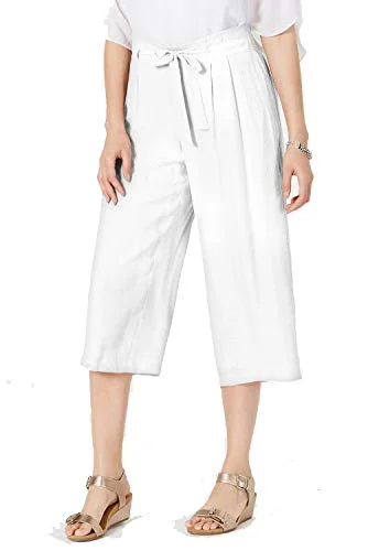 Tie-Front Textured Capri Pants Classic Cropped Pants