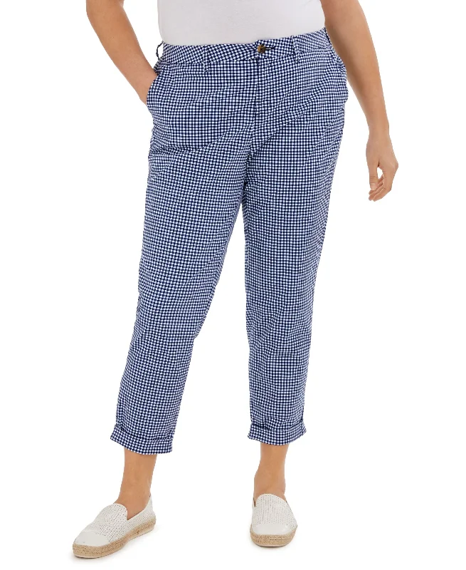 Tommy Hilfiger Plus Size Hampton Gingham Cuffed Pants Classic Stretch Pants