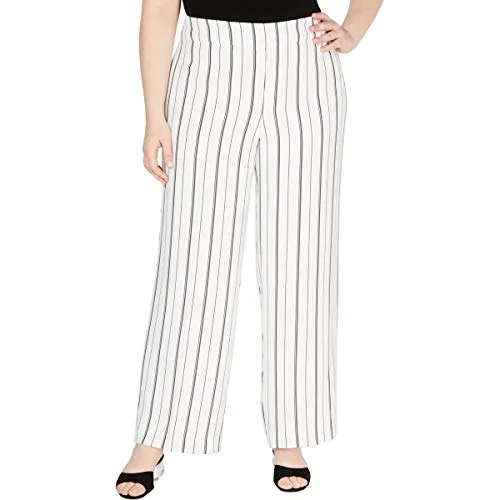 Trendy Plus Size Striped Wide-Leg Pants Stylish Slim Trousers