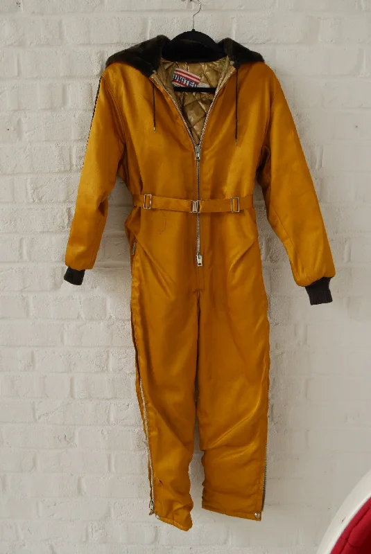 United Ski suit insulated 1950s  Vintage hooded ski suit Hoodie with Belted Waist Structured Tailored