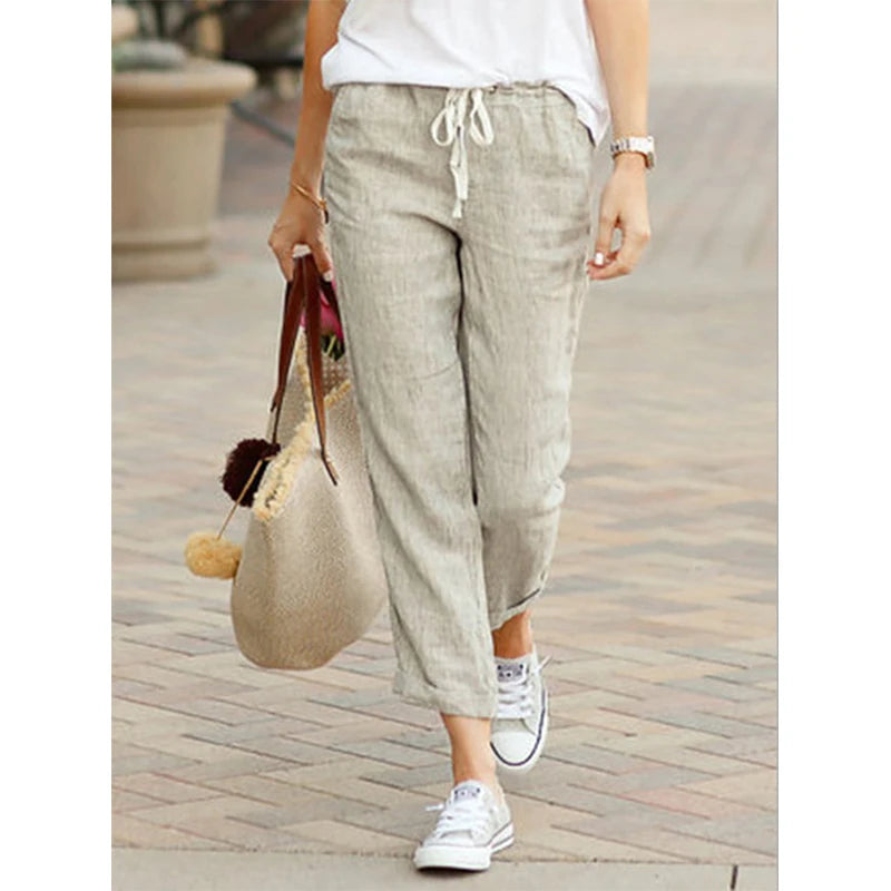 Women's Draw String Loose Fashion Designer Cotton Pants Chic Capri Pants