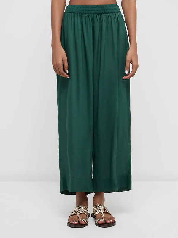 Zuba Green High-Rise Ethnic Pants Trendy Palazzo Pants