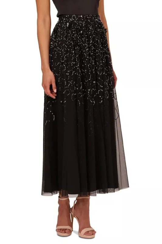 Adrianna Papell Beaded Mesh Midi Skirt lace skirt intricate