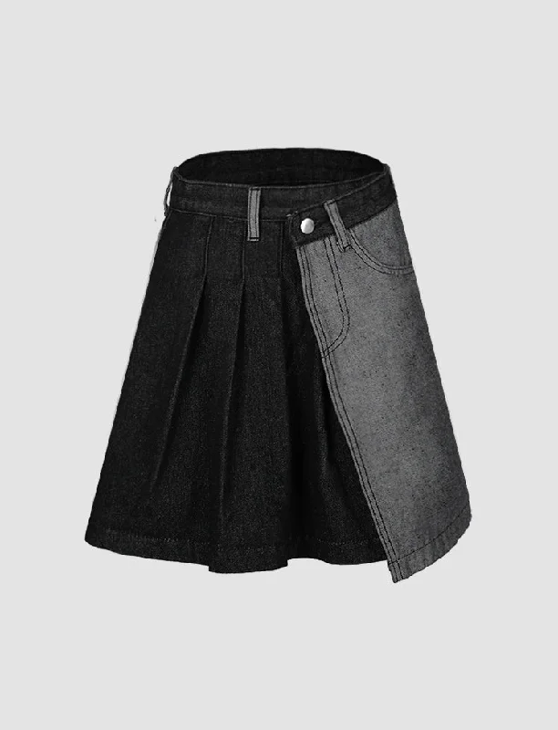 Black Stitching Irregular Denim Mini Skirt wool skirt sturdy