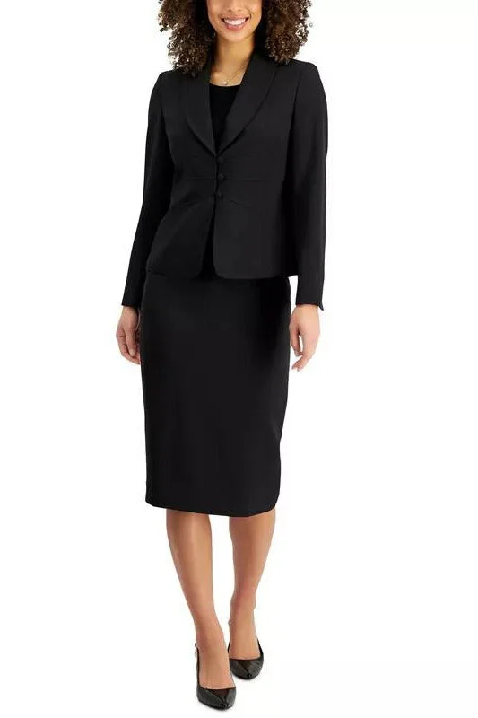 Le Suit Shawl-Collar Seamed Skirt Suit ( Plus Size ) lace skirt delicate