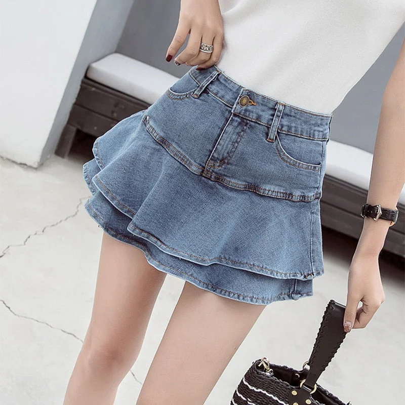 Vintage Denim Mini Skirts Women Summer Sexy Solid Colour Ball Gown Skirts Jeans Female Casual Pocket Slim A-line Mini Skirts maxi skirt elegant