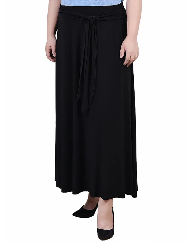 Plus Size Maxi Skirt With Sash Waist Tie spandex blend skirt